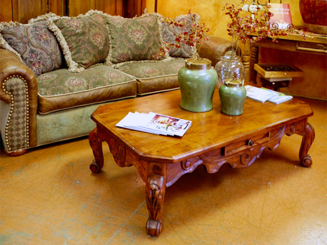 Medallion Style Hand Carved Mesquite Coffee Table